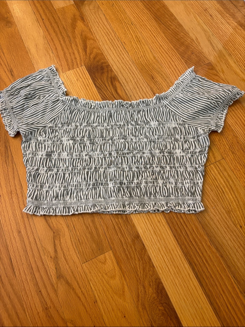 American Eagle Outfitters Smocked Off-Shoulder Crop Top - Black & White